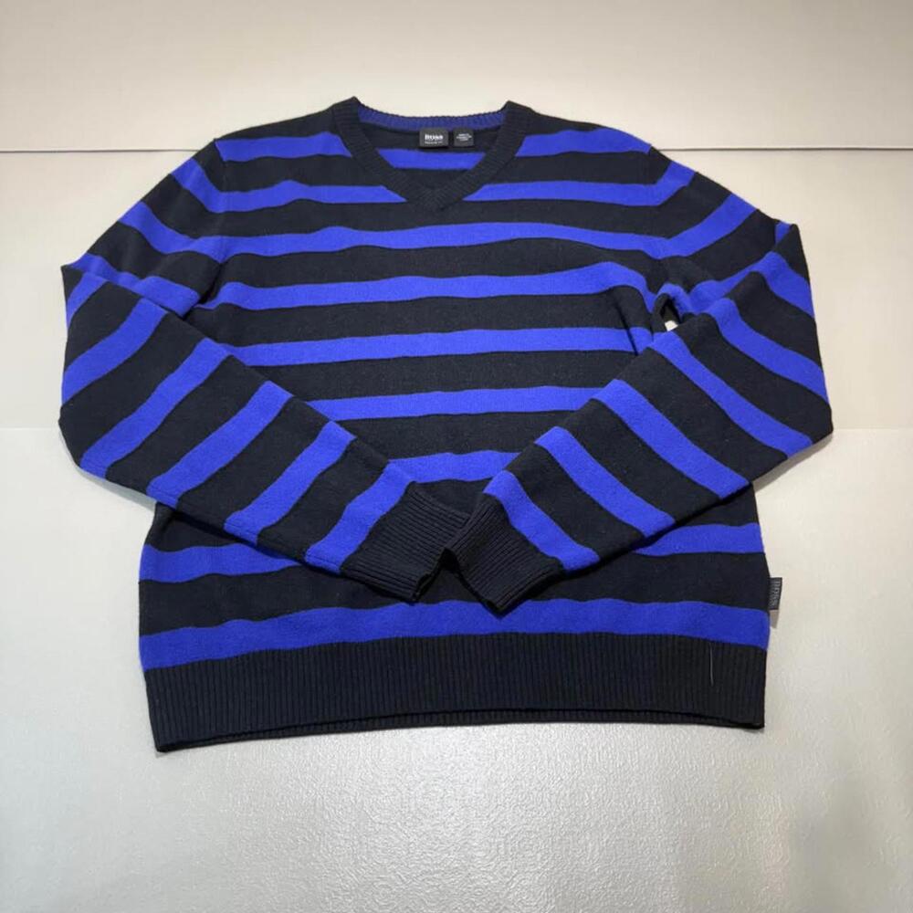 Boss Hugo Boss Striped 100% Virgin Wool V-Veck Sweater Men's S‎
